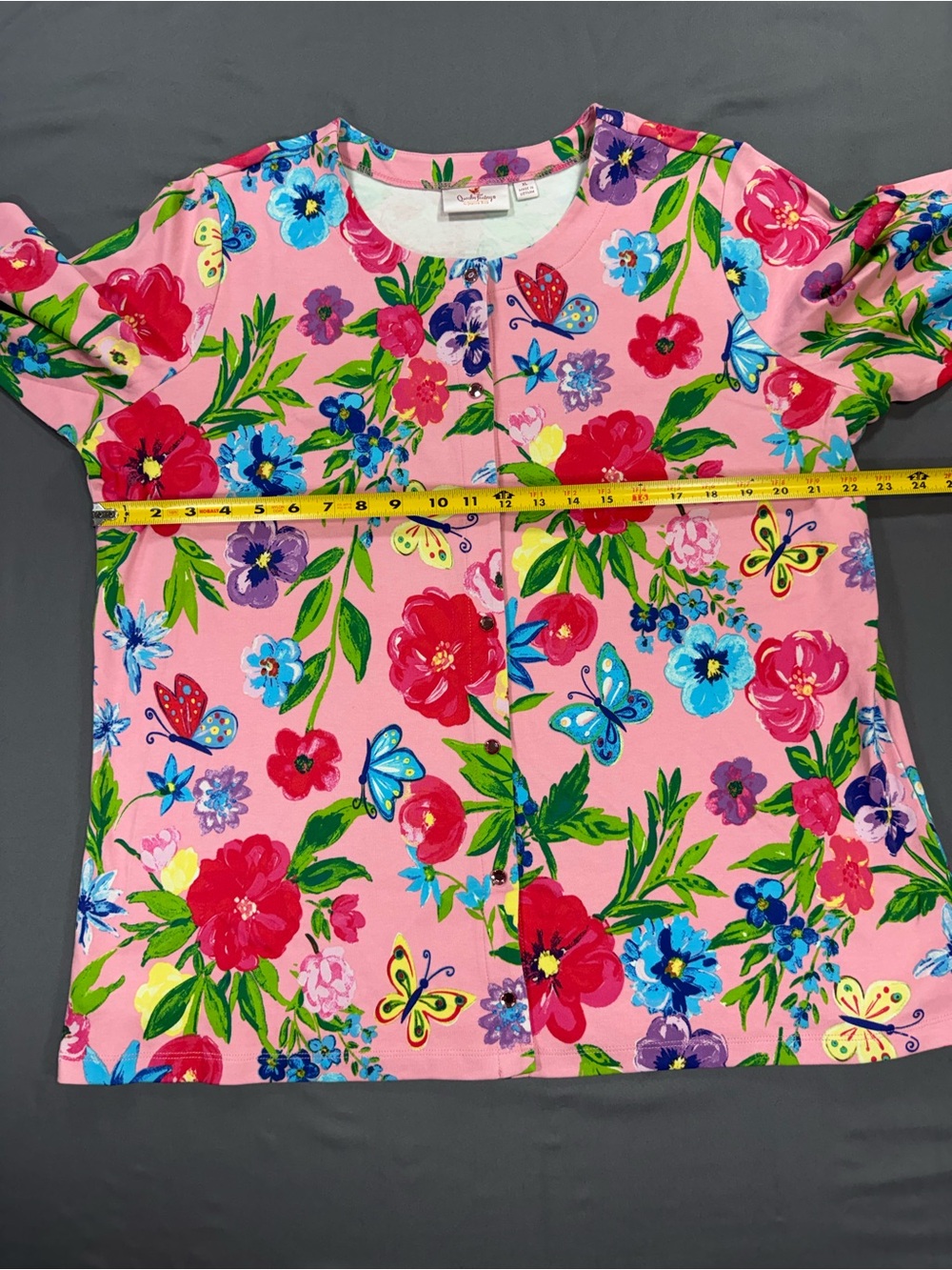 Quacker Factory Pink Floral Butterfly Snap Front Jacket - Picture 6 of 7
